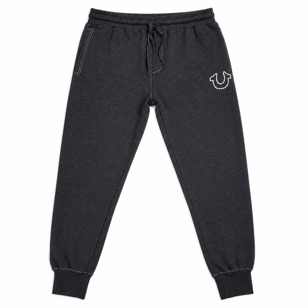 True Religion Jogger Sweatpants Mens L Charcoal Horseshoe Stitch Streetwear y2k